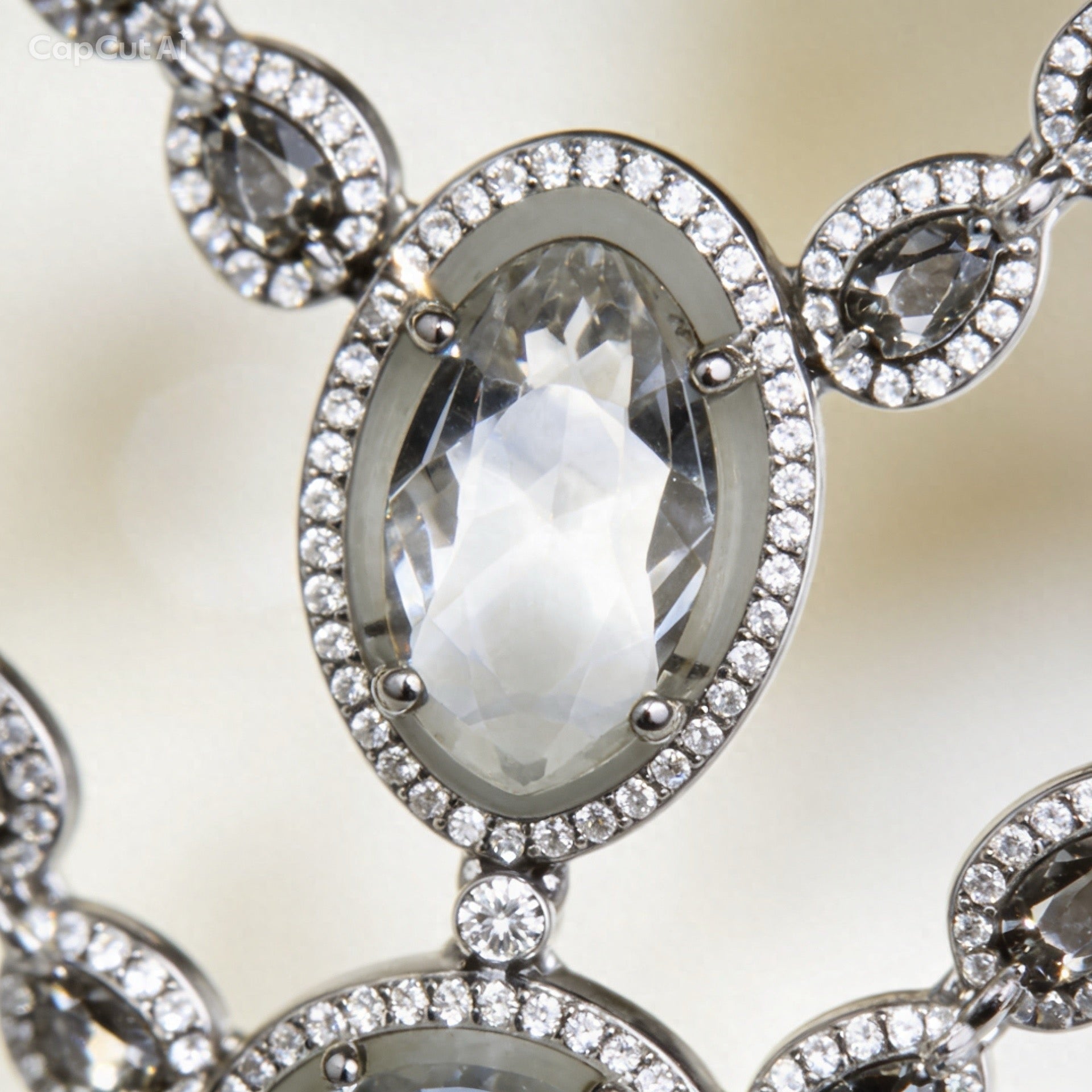Crystal drop necklace with silver-toned oval and pear-cut stones. Elegant bridal jewellery for weddings, receptions, and formal occasions.